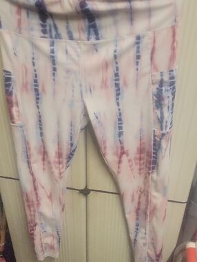 shosho Pink & Blue Tie-Dye Leggings with Pockets